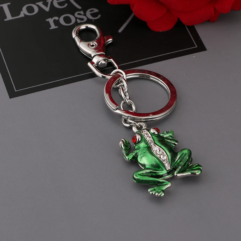 The frog car keyring cute rhinestone crystal key bag charm pendant chain Christmas presents new fashion ysk080 free shipping