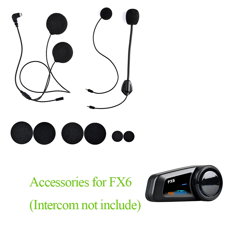 Fodsports FX6 Accessories Motorcycle Helmet Bluetooth Intercom Earphone Part Hard Soft Microphone Type C USB Cable Earpiece Clip