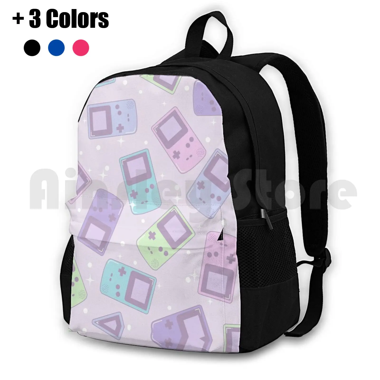 Kawaii Cute Pastel Gameboy Gamer Pattern Outdoor Hiking Backpack Riding Climbing Sports Bag Gamer Gamer Girl Games