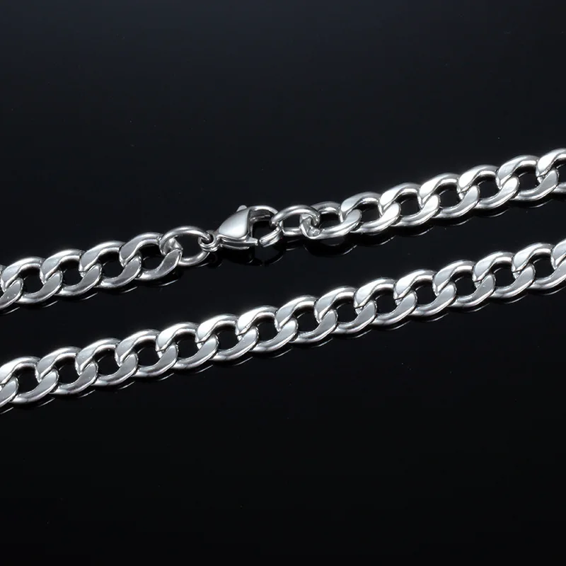 Width 8MM Stainless Steel Men\'s Chain Necklace Fashion Hip Hop Rock Cuba Link Necklace Wholesale Price Length 50-70CM