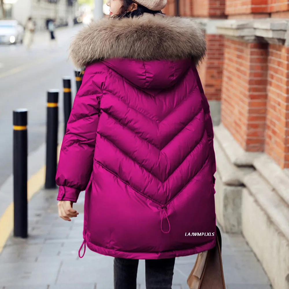 Overszie Large Natural Fur collar Hooded Winter Down Coat Women 90% White Duck Down Jacket Thick Warm Parkas Female Outerwear