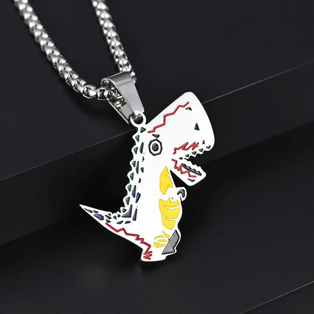 Trendy Hip-hop dinosaur fun Men pendant necklace personality stick figure childlike male Necklace Pendants Party Accessories