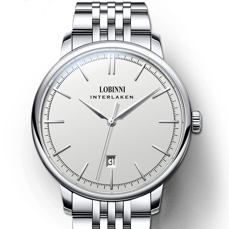 LOBINNI Nuovi orologi meccanici classici da uomo Orologio impermeabile da lavoro Orologio automatico in acciaio inossidabile di marca di lusso