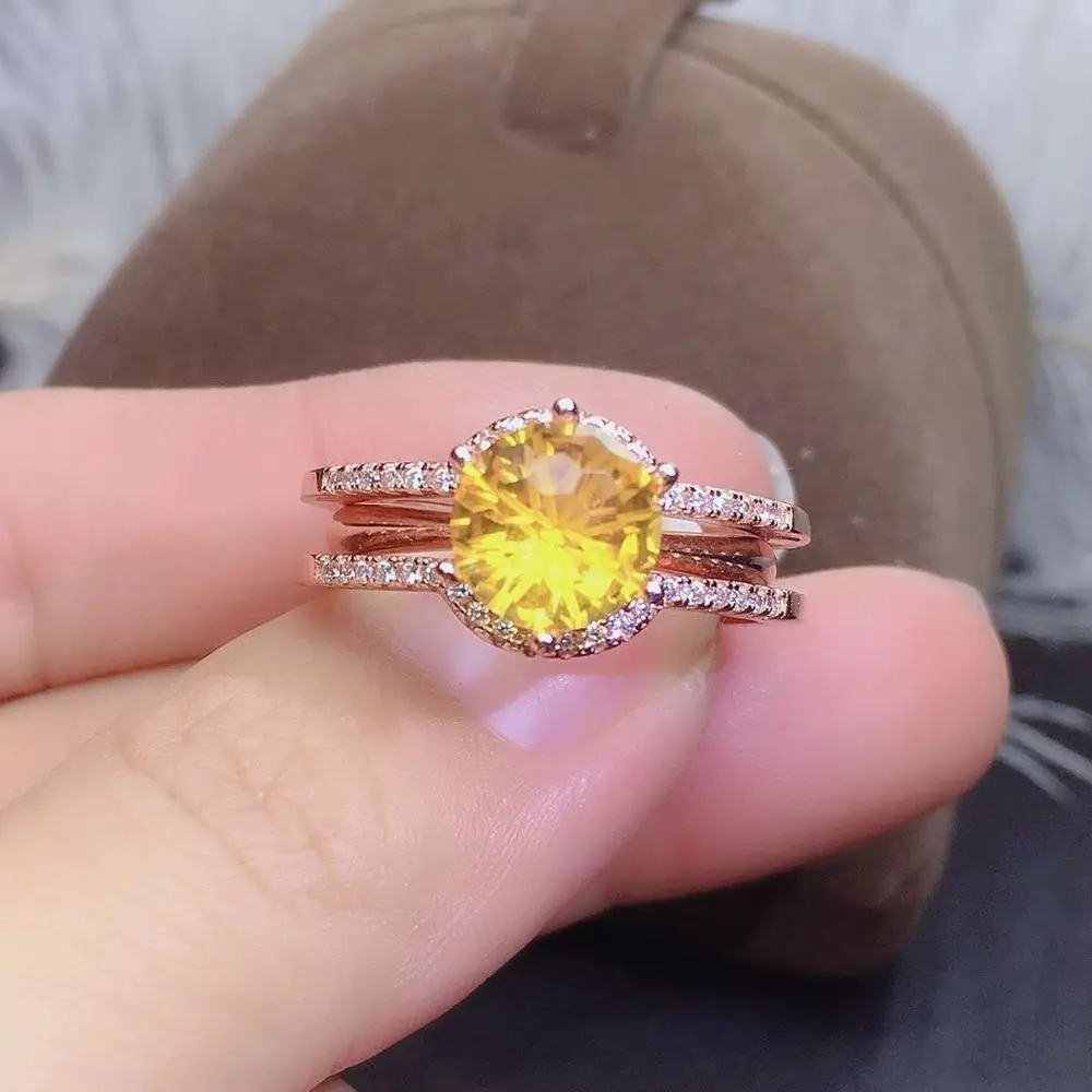 KJJEAXCMY fine jewelry natural Citrine 925 sterling silver adjustable gemstone women Combination ring luxury