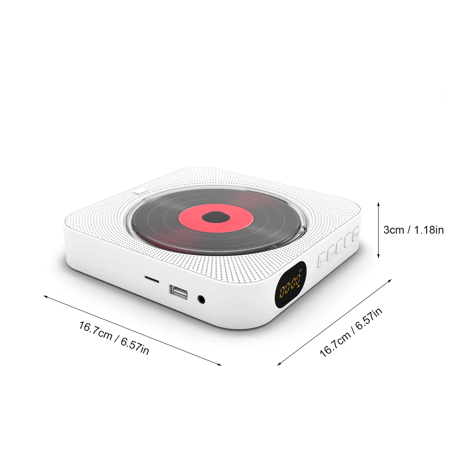 Lecteur CD portable Bluetooth avec télécommande IR, haut-parleur stéréo, écran LED plus tard, montage mural, lecteur de musique, radio FM