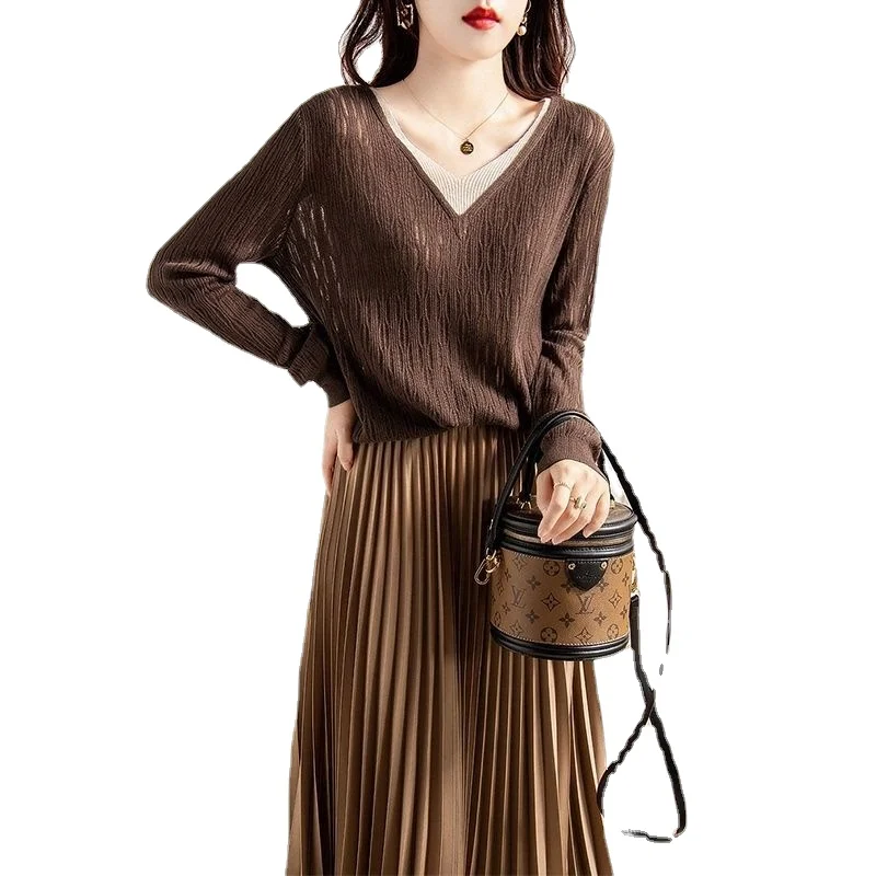 

Spring and Autumn New Temperament Female Professional Knitted Light Luxury Sweater Long Skirt Two-piece Dress Fashion Pl253