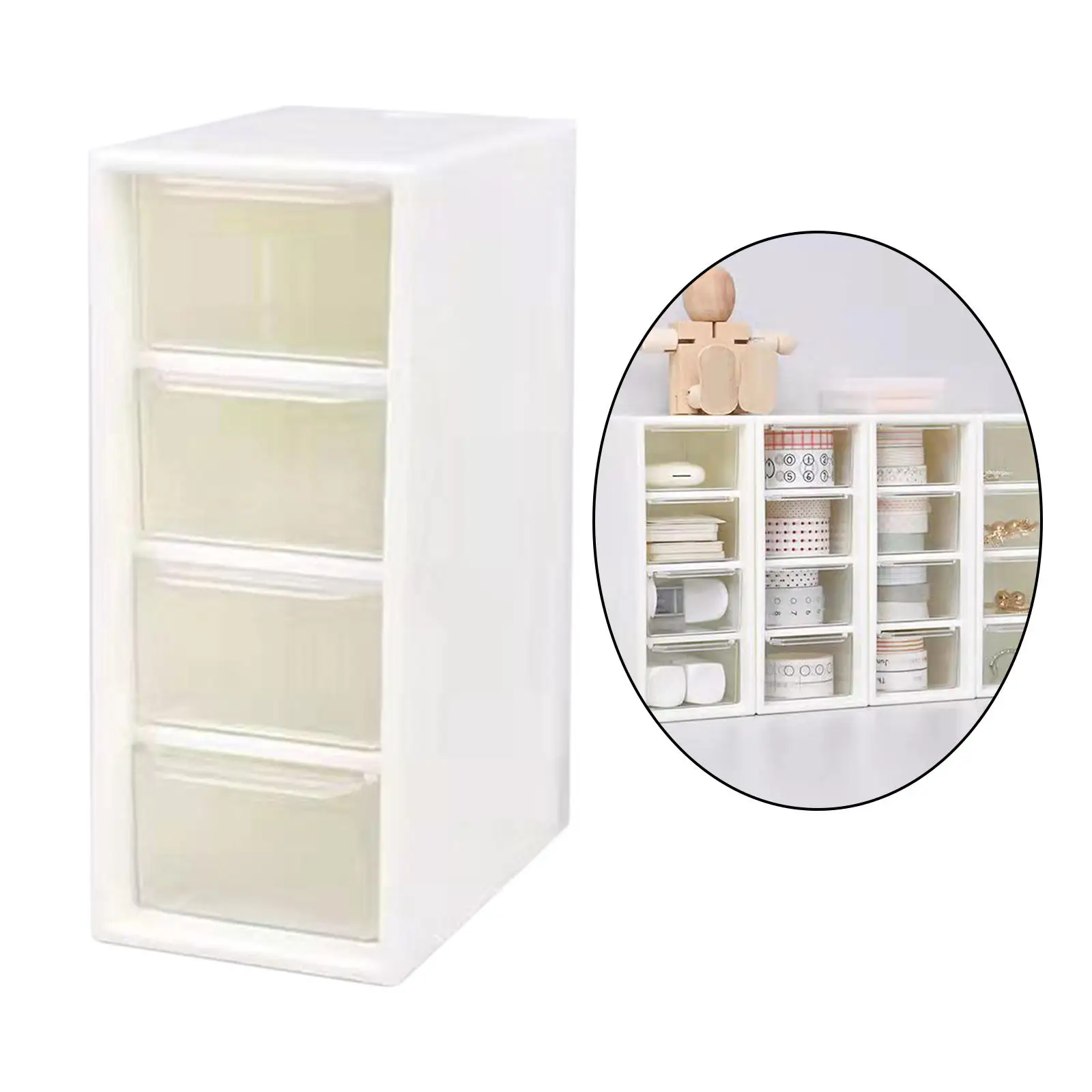 White Desktop Cosmetic Storage Box with 4 Drawer Units Container Case Small Organizer Box for Office Home Makeup 15.7x6.5x9.7cm