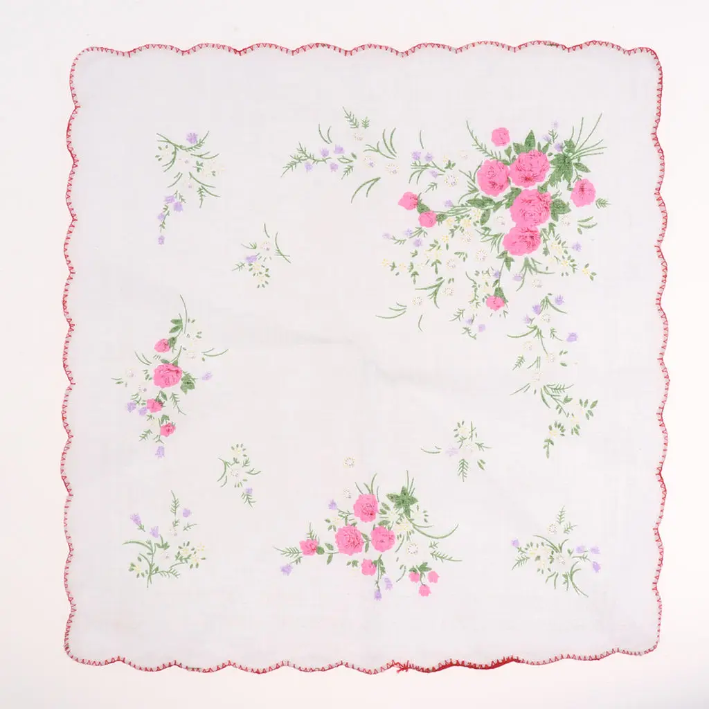 Mouchoirs en pur coton pour femmes, tissu fleuri, 28x28 cm, lot de 10