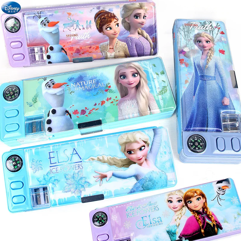 Genuine Disney Frozen Mickey Princess Stationery Box Cartoon Multifunctional Pencil Box School Supplies Birthday Gift