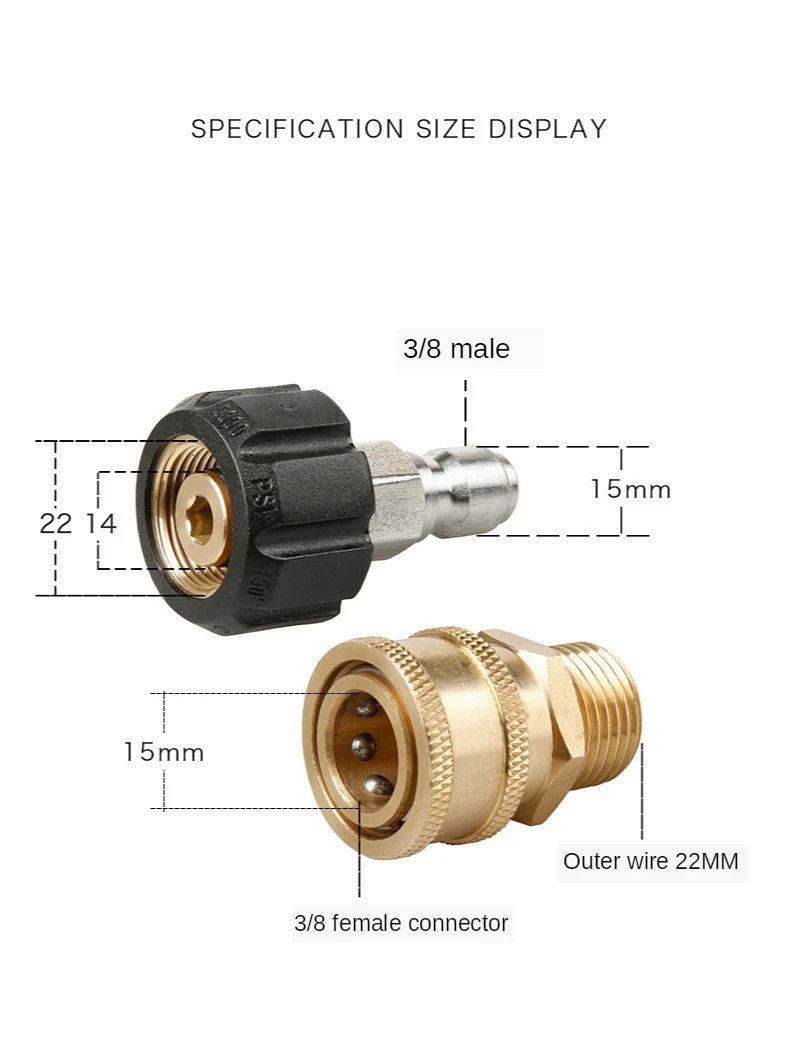 Wysokociśnieniowa myjnia samochodowa pistolet stalowa rura 3/8-m22 szybka wtyczka 1/2-3/4 pełna miedź zestaw połączeniowy