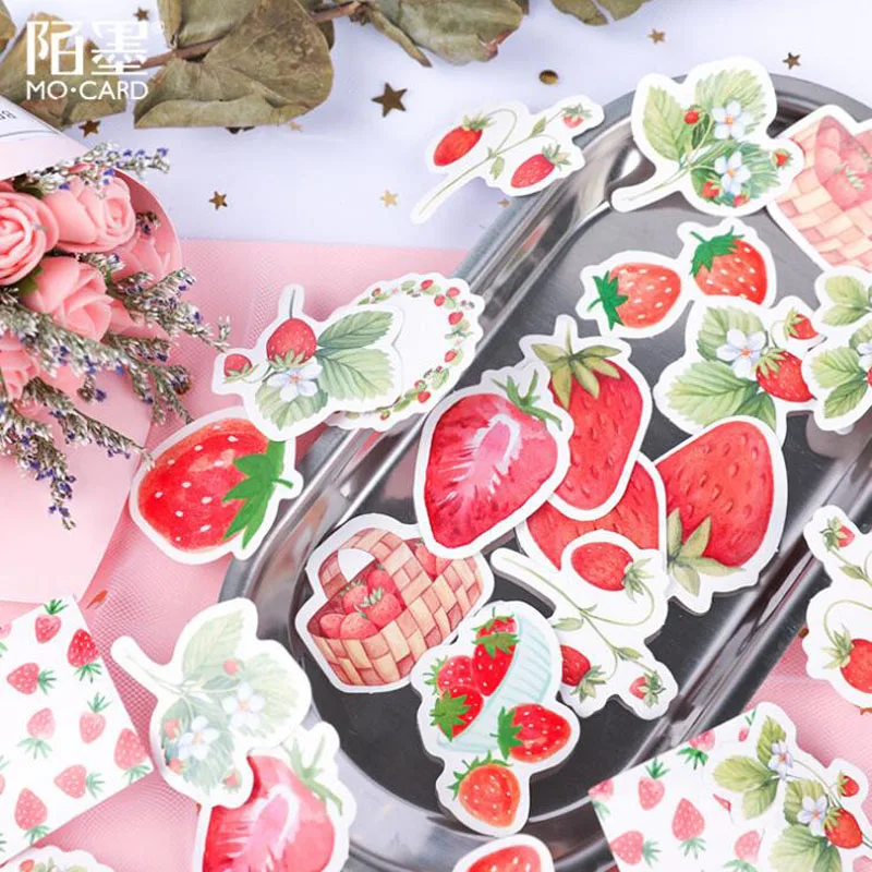 45pcs/box Kawaii Sticker Creativa Journal Scrapbook Stickers Pattern School Supplies Travel Diary Stationery Strawberry Stickers