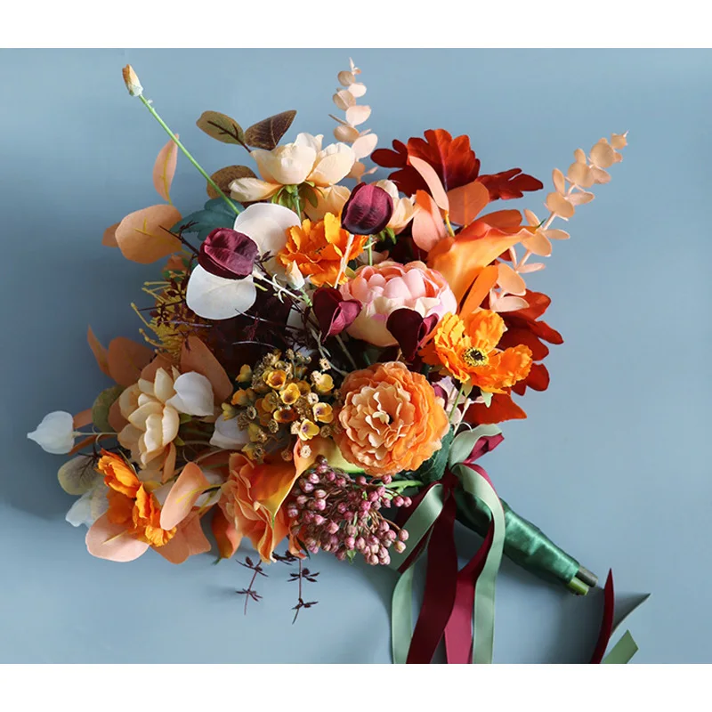 Wedding Bouquet Burgundy with Orange Bridal Bouquets Wedding Accessories 40*55cm Latest Style