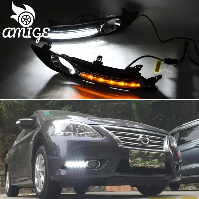 

LED DRL Daylights For Nissan Sentra 2012 2013 2014 2015 Turning yellow Signal Lights 12V LED Daytime Running Headlights