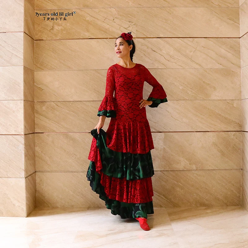 Women Lady Performance Skirt Flamenco Dance Costume Flamenco Spain Dresses GG01