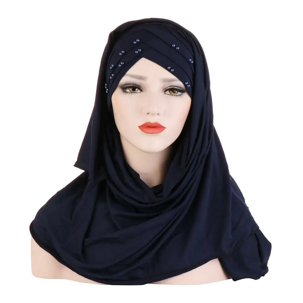 Nuova fronte Perline incrociate Sciarpa hijab musulmana Pronta da indossare Turbante Hijab istantaneo Foulard da donna islamico Avvolge la testa