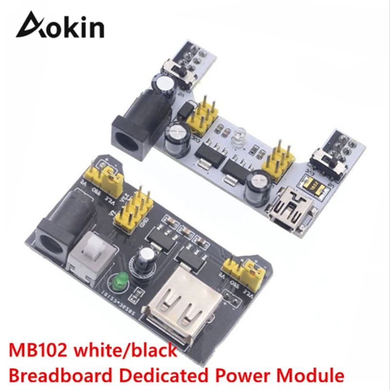 Aokin MB102 Solderless Breadboard Power Supply Module For Arduino 3.3V 5V MB102 white/black Breadboard Dedicated Power Module