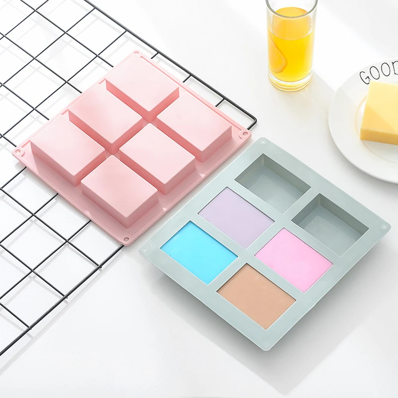 6-Cavity Rectangle Soap Mold Silicone Craft DIY Making Homemade Cake Mould 3D Plain Soap Mold Form Tray Baking Tools