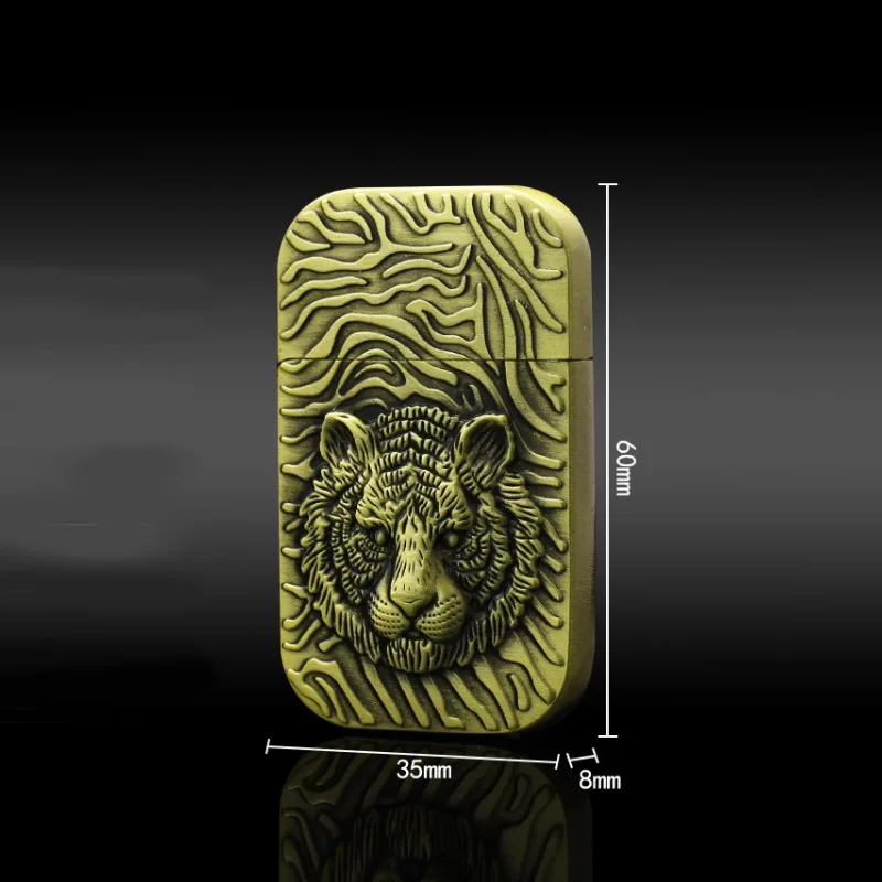 Vintage Tiger Relief Metal Gas Lighters Torch Turbo Compact Butane Jet Cigarette Lighter Antique Collection LIGHTER