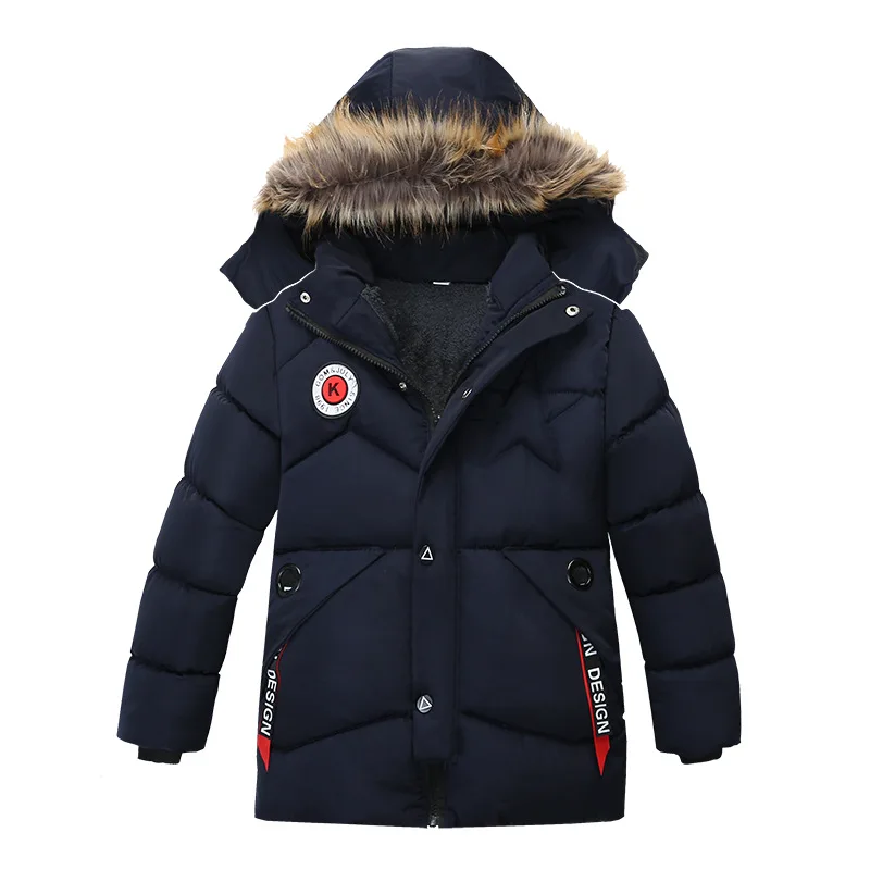 Autumn Winter Boys Jacket Keep Warm Cotton Thicken Kids Jacket Fur Collar Solid Color Zipper Boys Outerwear Children\'s Clothing