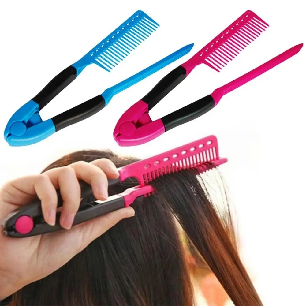 V Type Washable Folding Hair Straightener Comb DIY Salon Hairdressing Brush Styling Tool Accessories