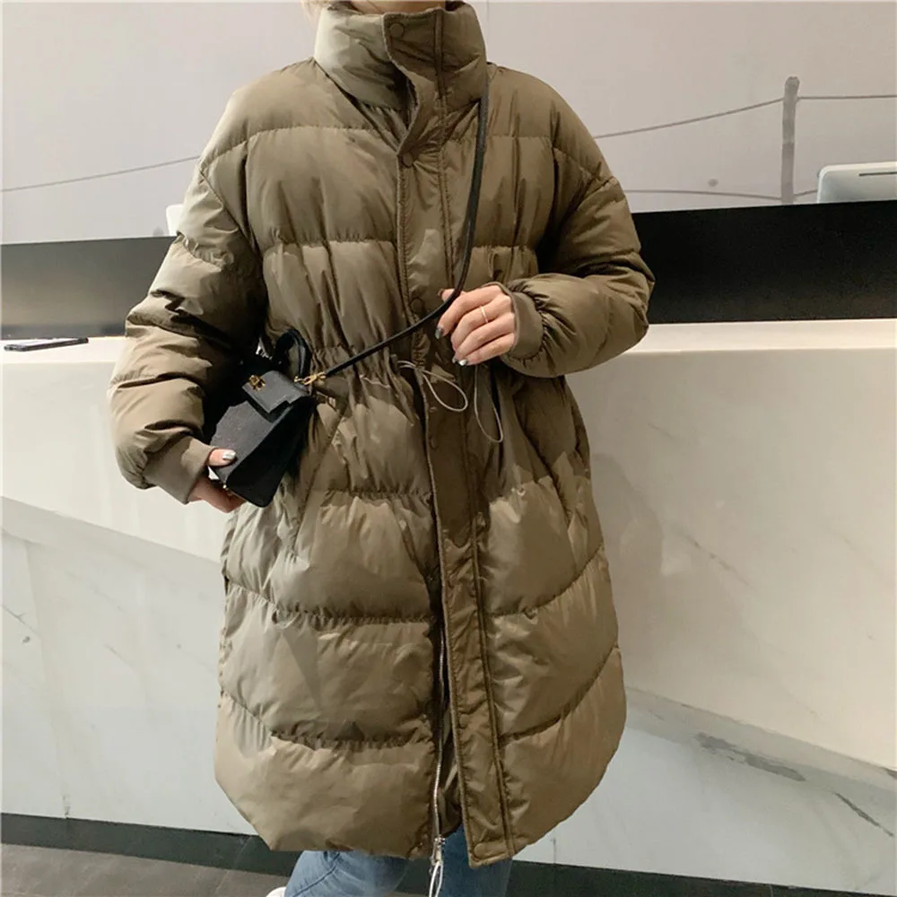 Solid New Winter Women 90% White Duck Down Long Parkas Stand Collar Thick Warm Down Coat Loose Zipper Ladies Snow Outwear