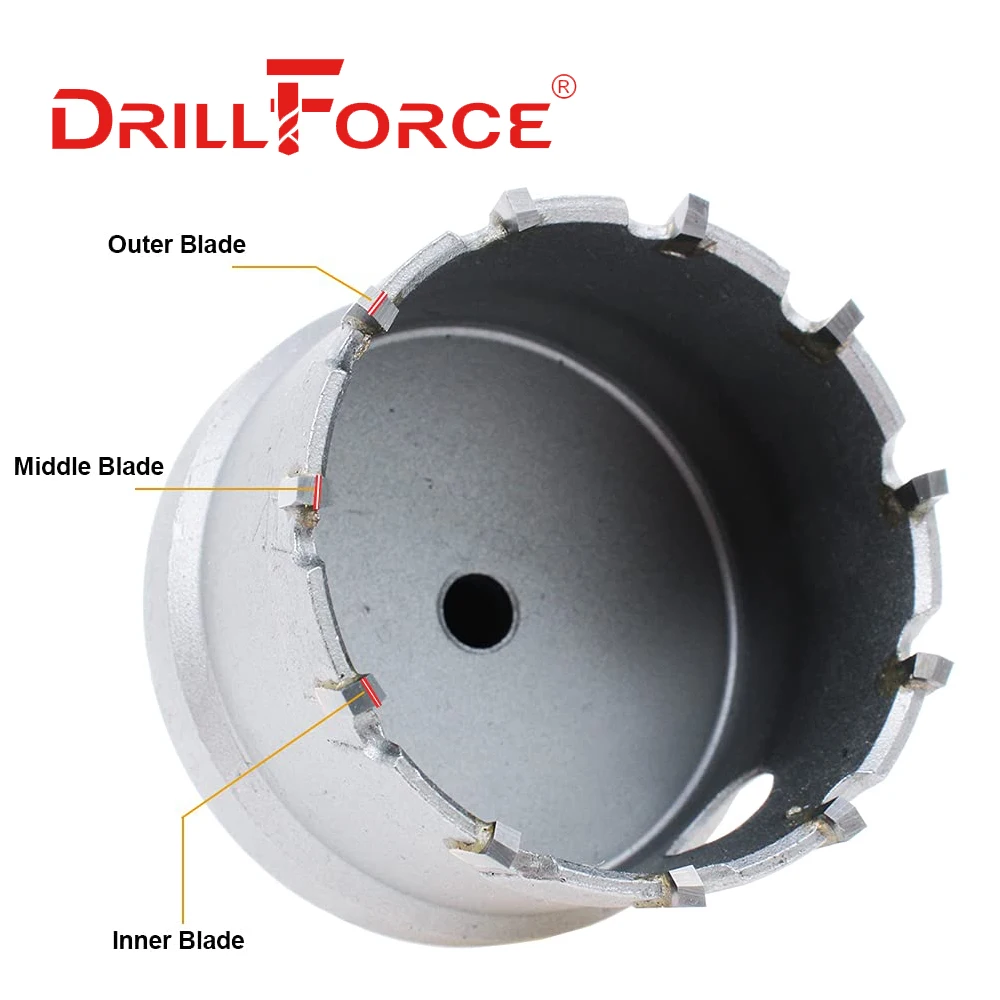 Drillforce TCT Hole Saw Drill Bits Set Stainless Steel Plate Iron Alloy Carbide Cobalt Metal Cutter 16/18/20/22/25/30/32/50/65mm