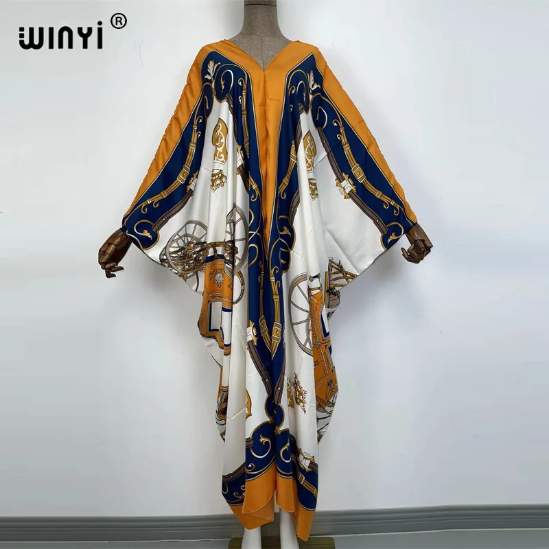 2022 winyi europa kaftan boho moda impressão maiô maxi robe femme biquini praia maiô noite vestido de festa