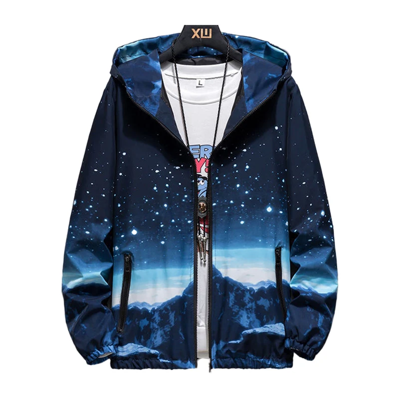 

2024 Spring Jacket Women Windbreaker Coat Causal Basic Print Night Sky Zipper Lightweight Women Hooded Jackets Coat veste femmen