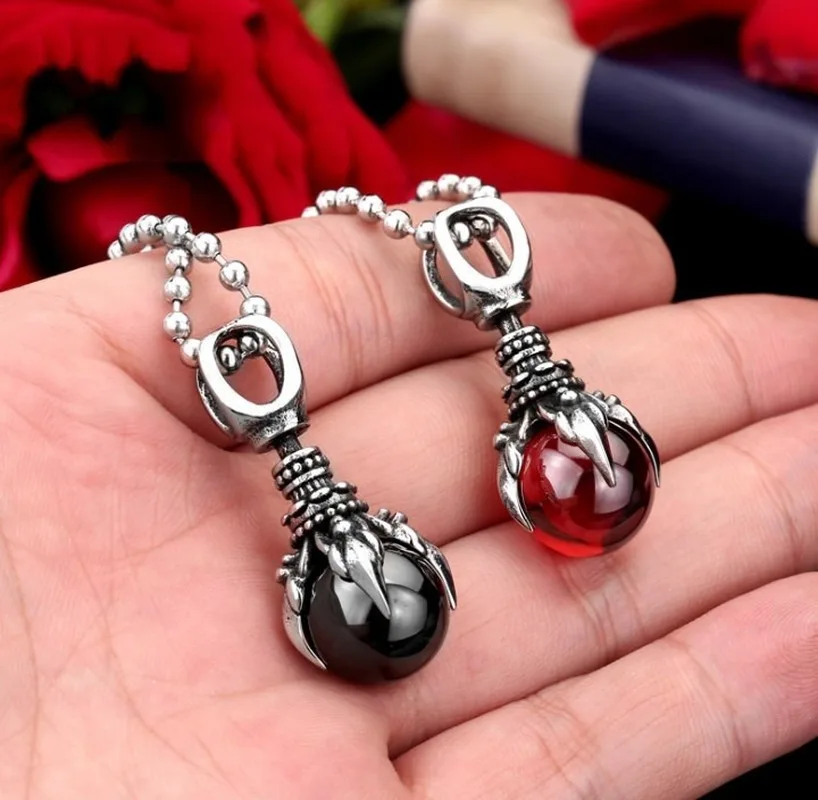 Gothic Vintage Dragon Claw Crystal Ball Magic Pestle Pendant Necklace for Men Women Fashion Charm Jewelry Gift