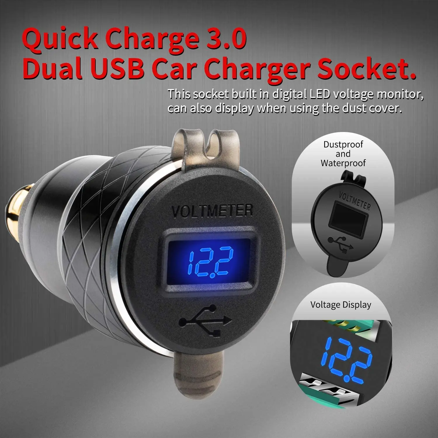 DaierTek Aluminum Alloy QC3.0 USB Charger Din Socket Plug Power Outlet Voltmeter Dual 5V 4.2A Din To USB Adapter For BMW