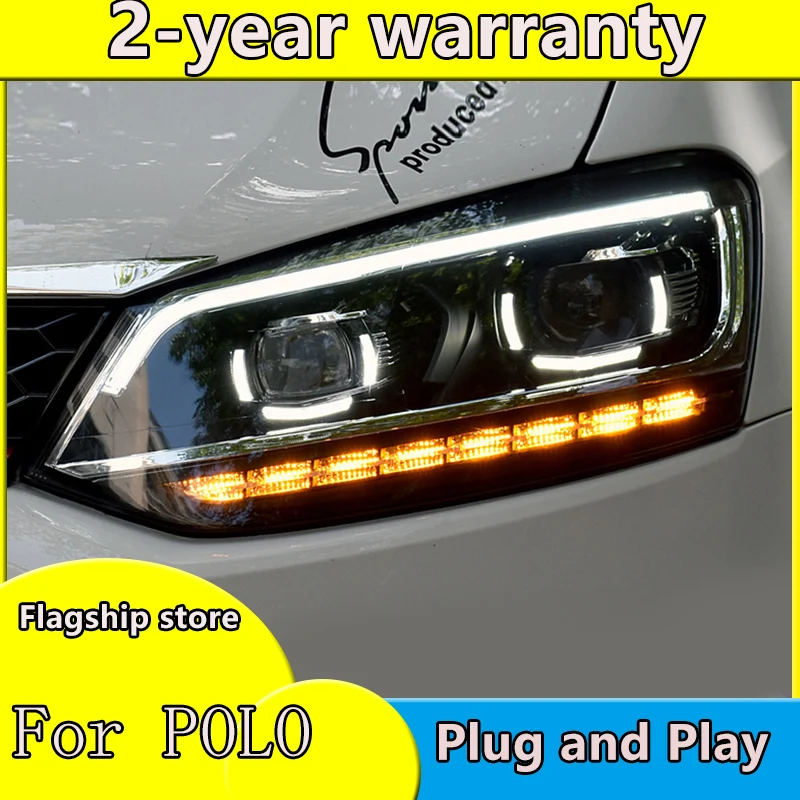 

Стайлинг автомобиля для 11-18 VW Polo фары Новые светодиодные фары поло DRL Биксеноновые линзы дальнего ближнего света Парковочные противотуманные фары Аксессуары
