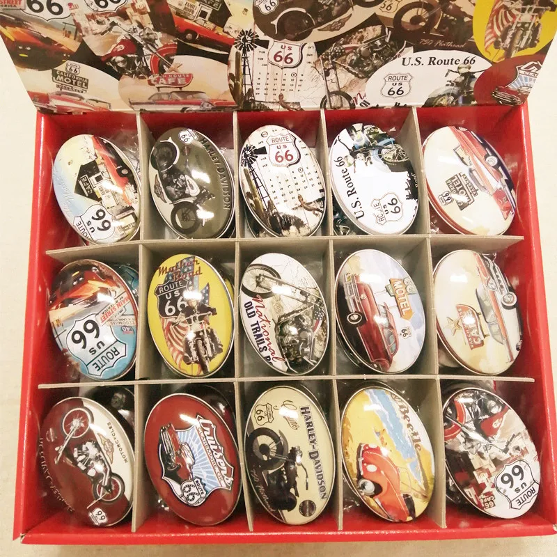 30pcs/lot Storage Box Route66 Printing Oval Shape Candy Box Handmade Soap Case Iron Jewelry box Mini Pill Case