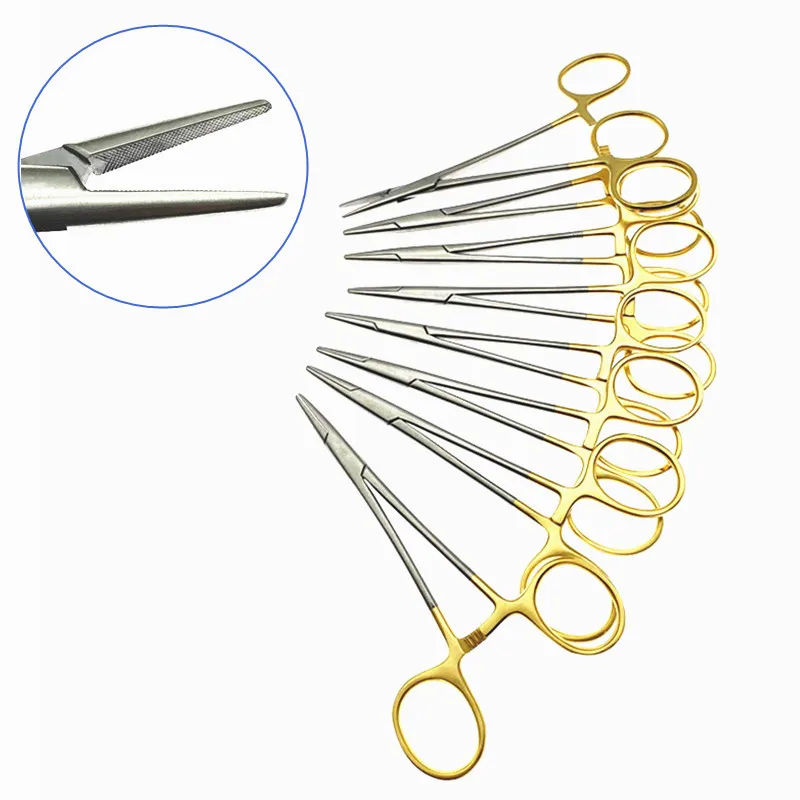 Dental Needle Holder Stainless Steel Gold Plated Handle Orthodontic Forceps Pliers cosmetic plastic surgery Needle Holder