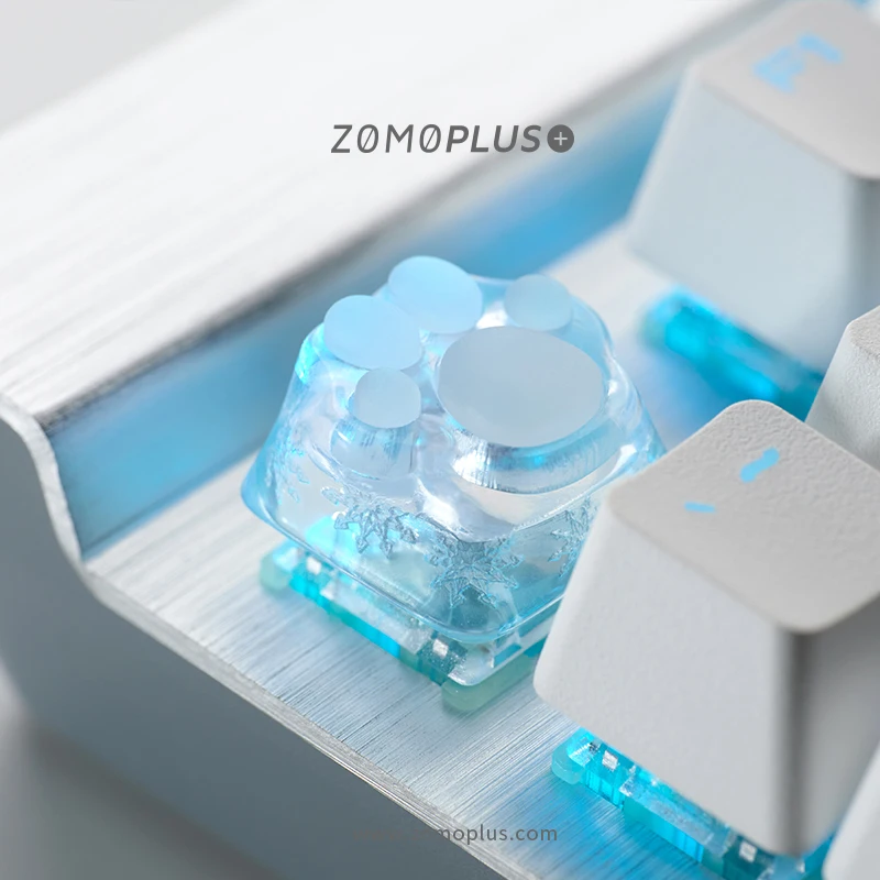 ZOMO PLUS 3D Printed Resin Silicone Cat Paw Keycap ABS & Silicon Artisan Keycap for Mechanical Keyboard Cyan Pink Sakura