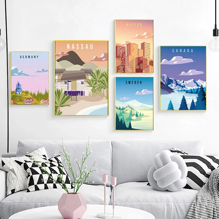Sweden Boston Germany Canada Hungary Scape Wall Art Canvas Painting Nordic Posters And Prints Wall Pictures For Living Room Deco