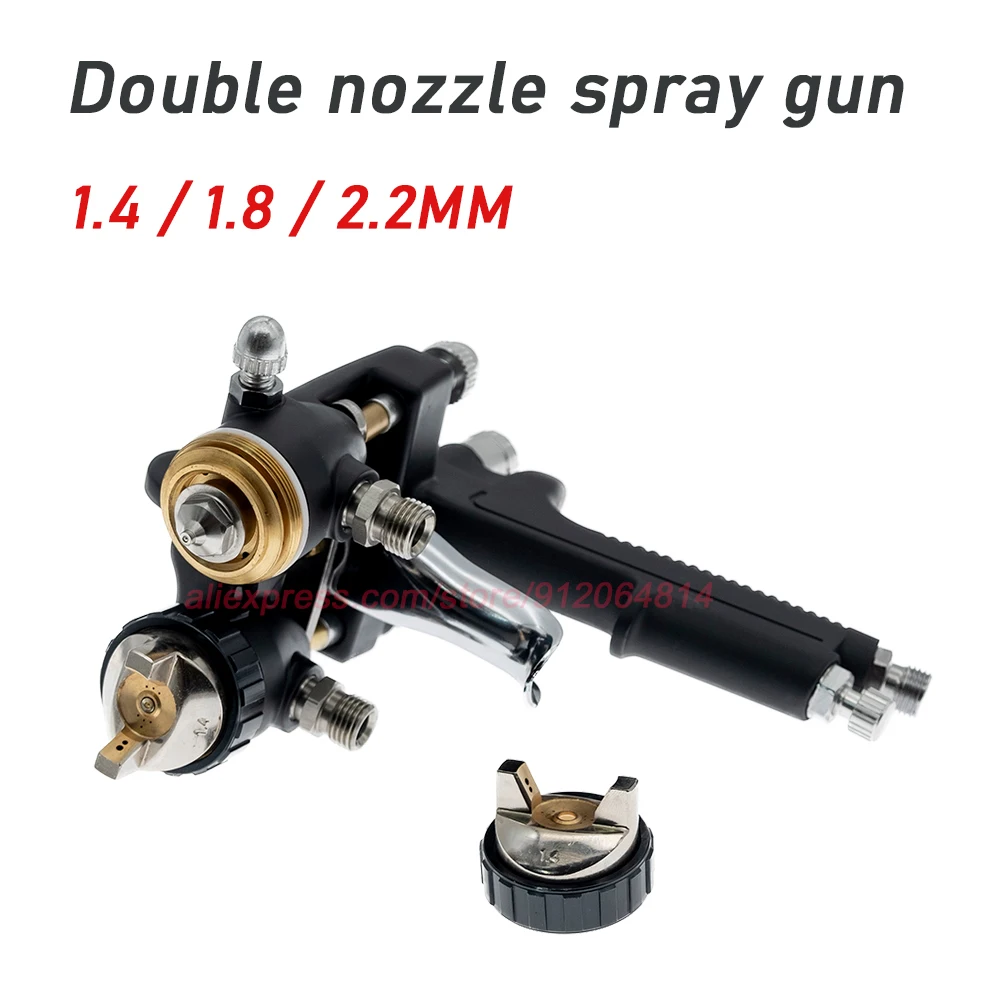 Double Head Spray Gun Double Nozzle Sprayer For Two-component Coating Dual Head External Mixing Spray Gun 1.4/1.8/2.2mm Nozzle