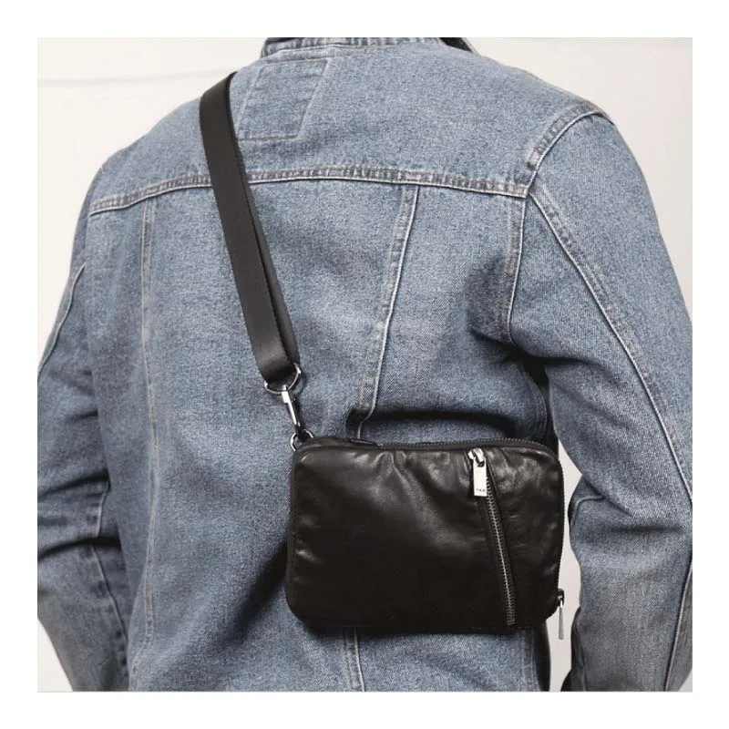 New Style Casual Chest Bag Men First Layer Sheepskin Leather Lovers Small Travel Phone Bag Handmade Mini Messenger Crossbody Bag