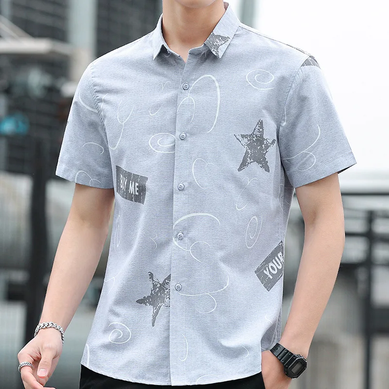 

Summer Lce Silk Shirt For Men's Popular Loose Square Collar Floral Cardigan Short Sleeve Daily Brand Original Slim High Quality