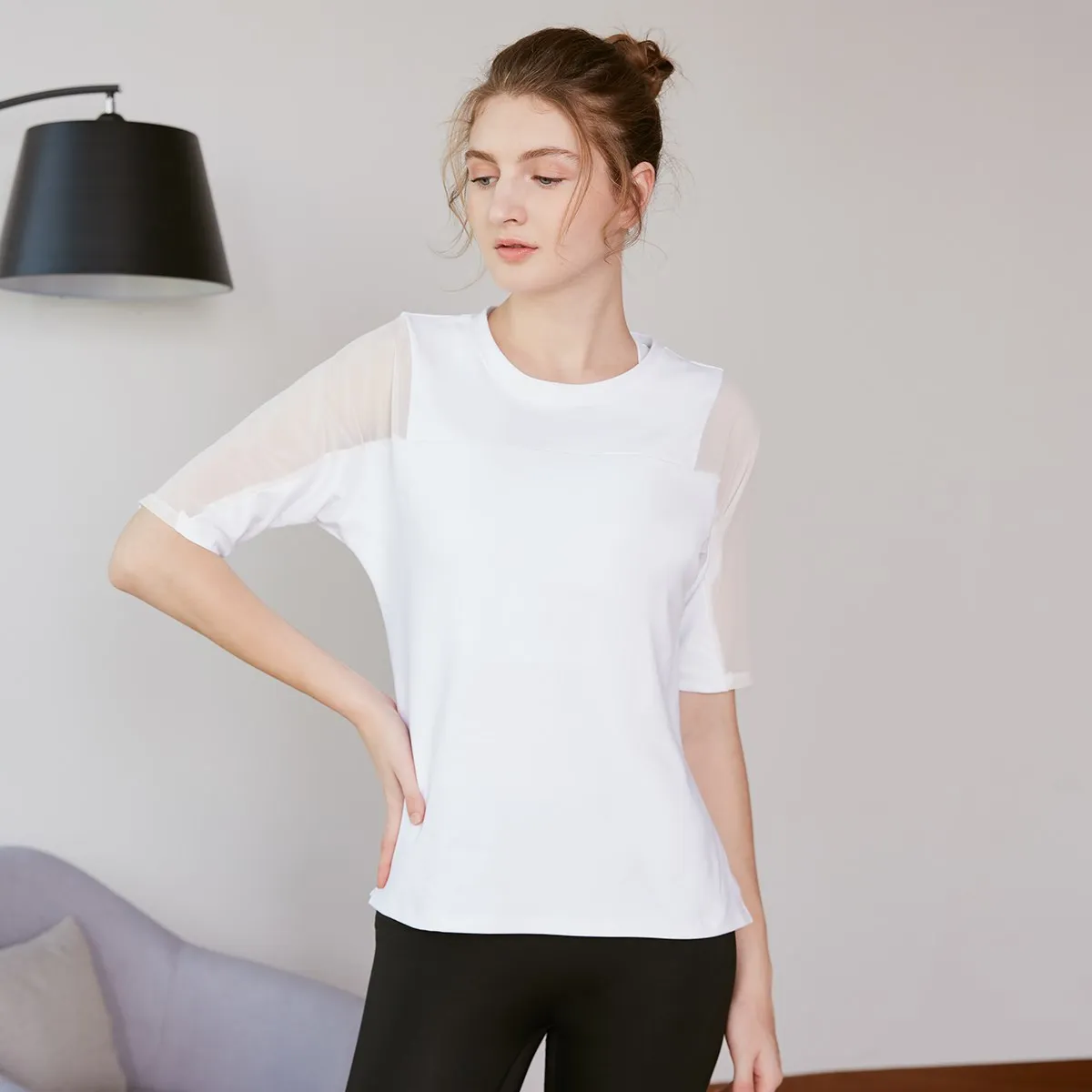 Vansydical – t-shirt en maille épissée pour femme, haut d'entraînement, Fitness, course à pied, à manches courtes