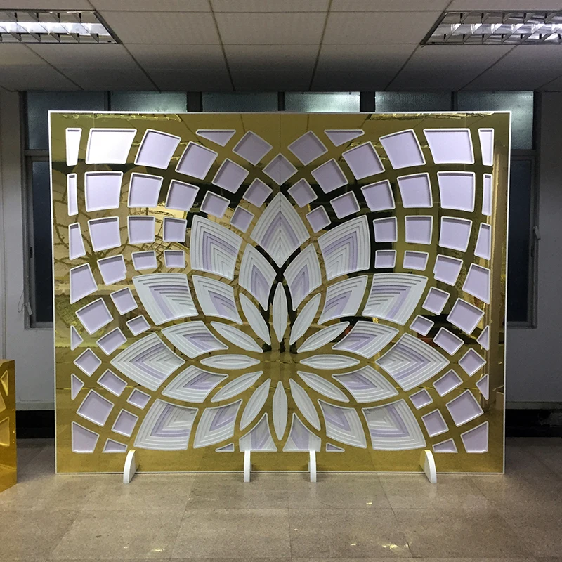 

Supplier Price Golden Acrylic Lotus Backdrop Stand Wedding Stage Backdrop For Wedding Events Decoration