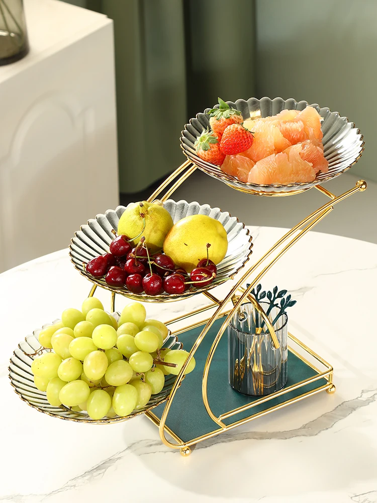 

zq Glass Light Luxury Fruit Plate Multi-Layer Creative Living Room Coffee Table Snack Dish Household Fruit Plate Decoration