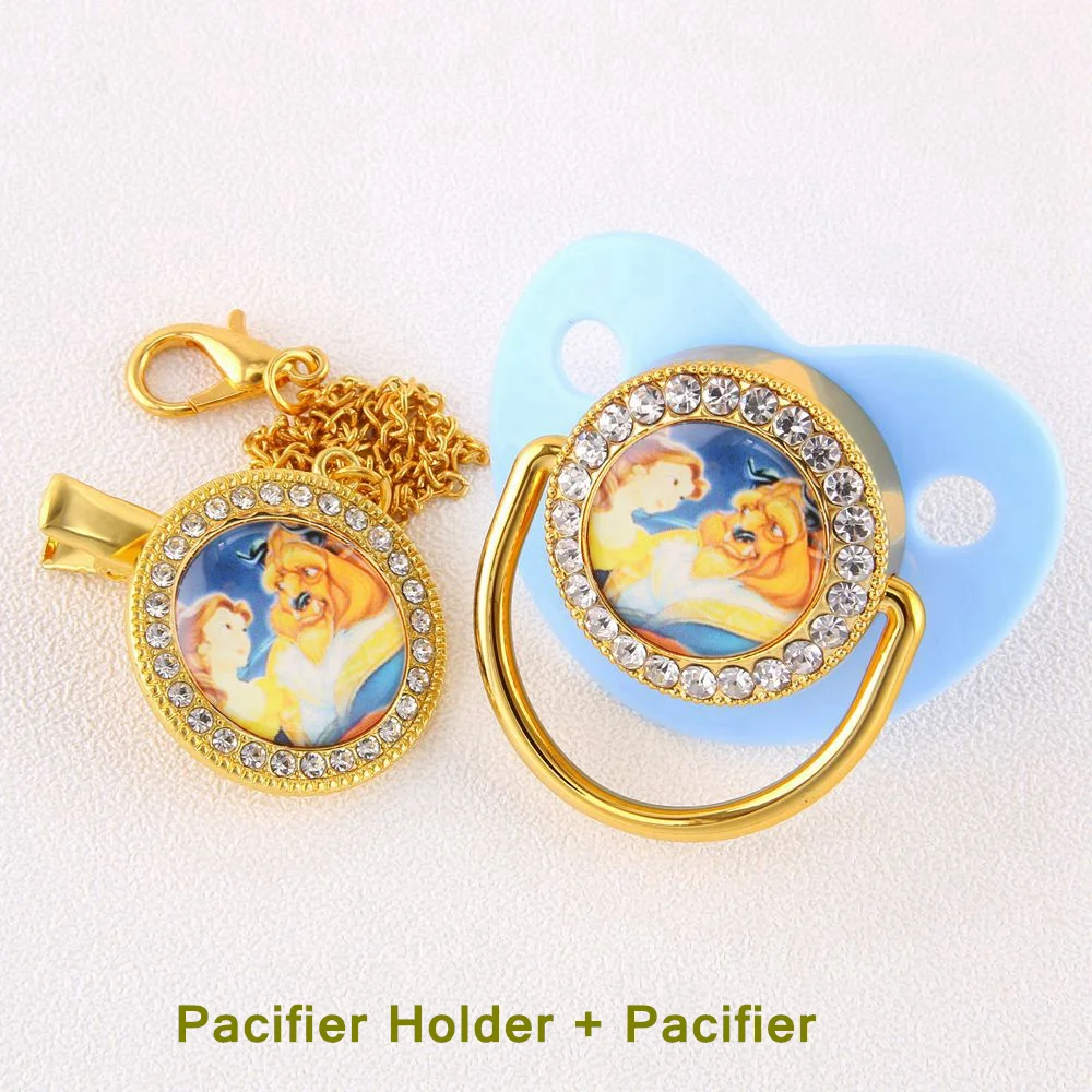 [2PCs] New Belle Princess Baby Pacifier Beauty and the Beast Belle Baby Girl Dummy with Pacifier Holder BPA Free 0-18m chupetero