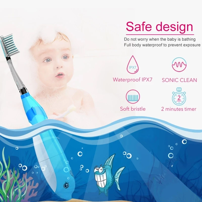 SEAGO Electric Toothbrush for Children Sonic Toothbrush Kids Musical Dolphin Shape LED Light 2 Minutes Remind Teeth Brush EK7