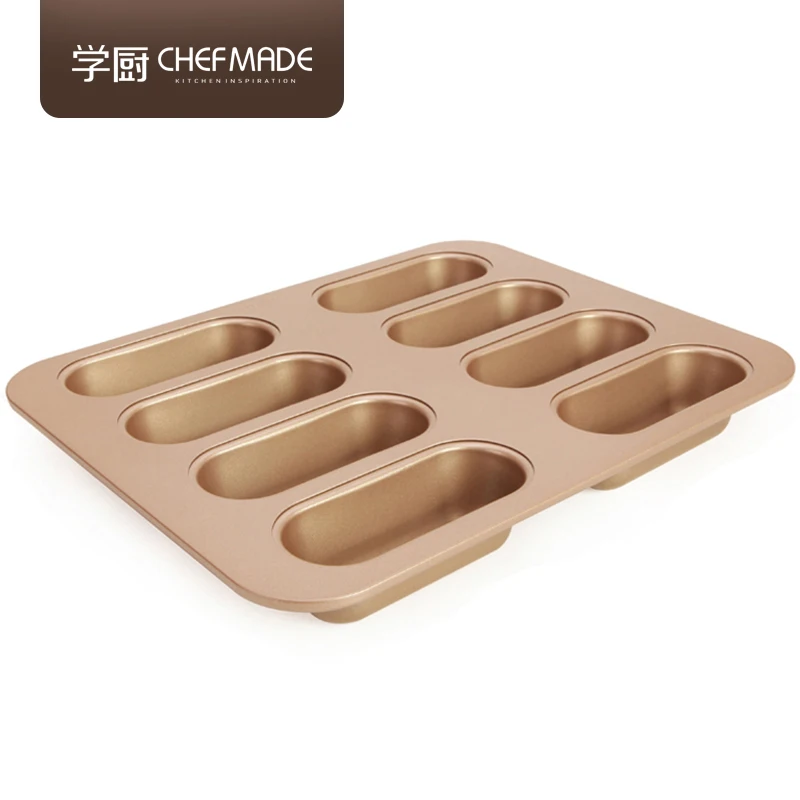 

Золотая антипригарная форма CHEFMADE для хот-догов на 8 чашек, противень для выпечки, овальная форма для французского хлеба, форма для выпечки в духовке, кухня