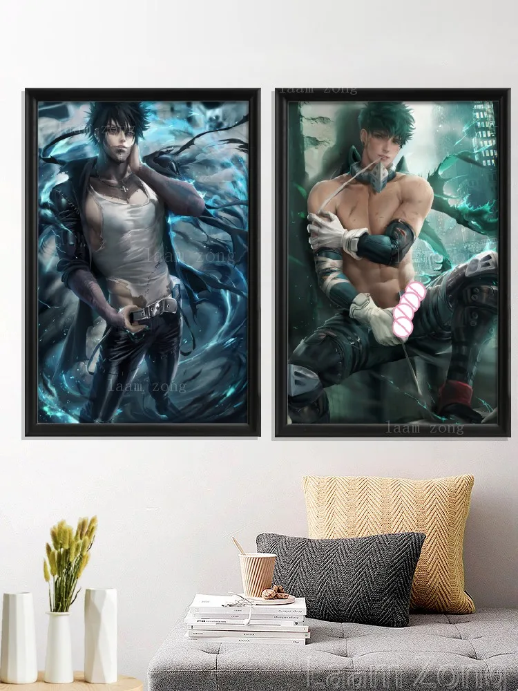 Izuku Midoriya Cartoon Sexy Nude Male Anime Art-Poster Decor Home Wall Custom Bedroom Living-Room Picture