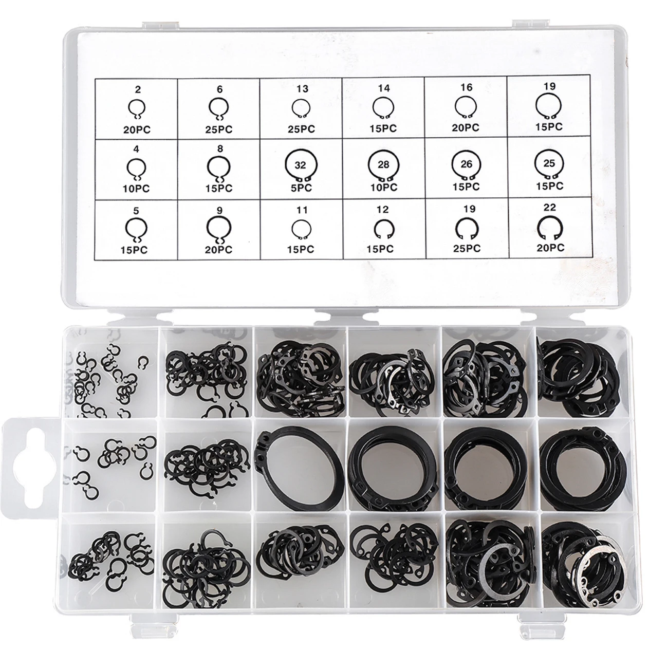 300Pcs Circlip Snap Ring C-Clip Assortment Car Kit Set 18 Sizes Retaining Ring For a variety of securing tasks