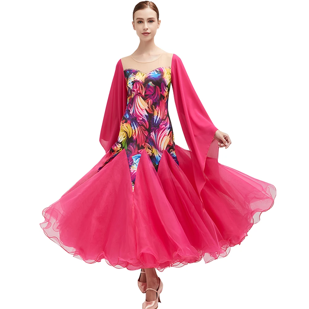 Frauen Floral Muster Elegante Ballsaal Kleid Dance Wettbewerb Kleider Standard Tango Walzer Moderne Flamenco Kostüm