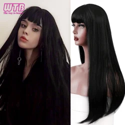 Long Straight Synthetic Tangerine Color Wig with Bangs for Women Nature Black Wigs Cosplay Female Daily Use Hair Wigs