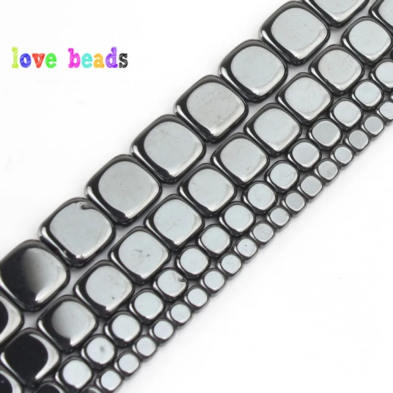 3x3/4x4/6x6/8x8mm Natural Black Hematites Square Stone Spacer Loose beads For Fashion Accessories Jewellery Making 15''