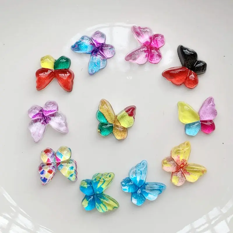 40PCS 10MMAcrylic flat back rhinestone beautiful colored crystal butterfly DIY scrapbook wedding decoration craft decal manicure